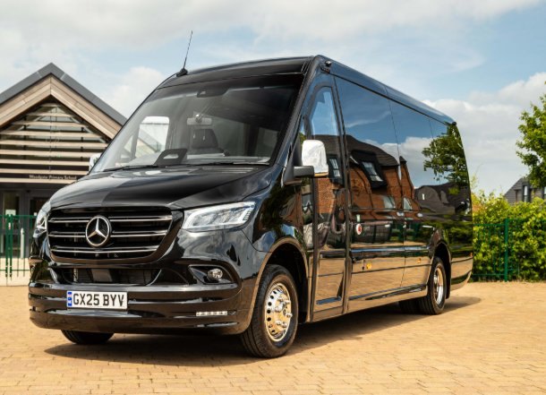 Black Mercedes Sprinter wedding minibus